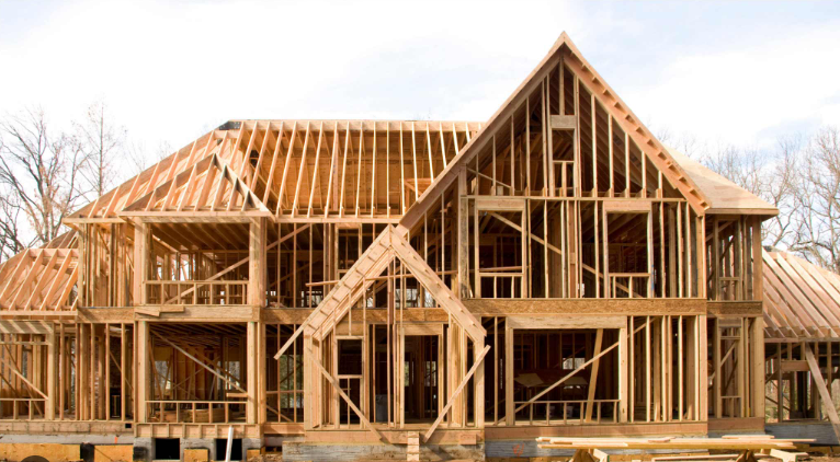 Framing and trusses under construction
